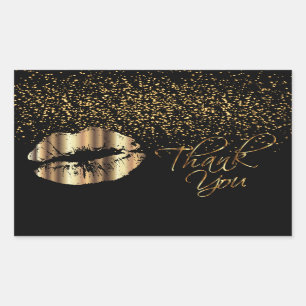 Danke - Gold Metal Lips mit Gold Confetti Rechteckiger Aufkleber