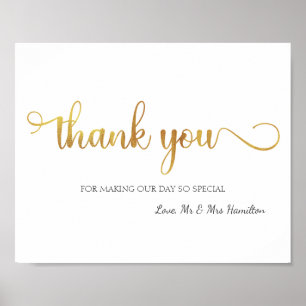 "Danke" Gold White Wedding Sign Poster