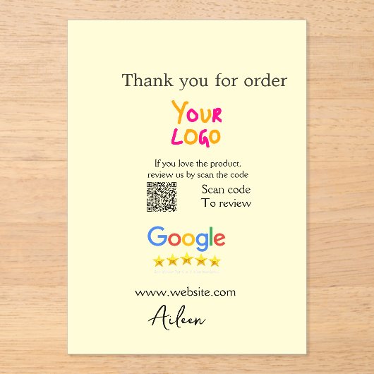 Danke Google Bewertungs-Scan-QR-Geschäft Acryleinladungen (Vorderseite)