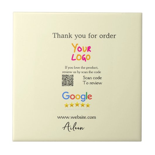 Danke Google Bewertungs-Scan-QR Geschäft Fliese (Vorderseite)