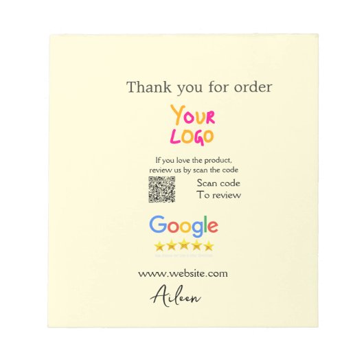 Danke Google Bewertungs-Scan-QR Geschäft Notizblock (Vorderseite)