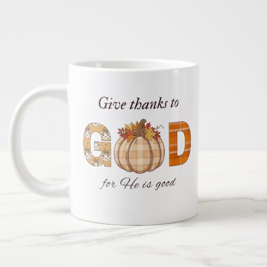 Danke Gott für Herbst-Kürbis-Kunst Jumbo-Tasse (Links)