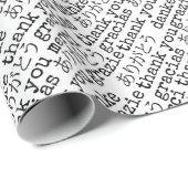 Danke Gracias Arigato Typografie Schwarz-weiß Geschenkpapier (Rolleneckpunkt)