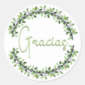 Danke Gracias Light Green Typografy Wreath Runder Aufkleber (Vorderseite)