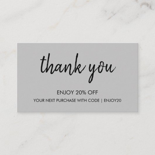 Danke Gray | Moderne Minimalistische Handschrift Rabattkarte (Vorderseite)
