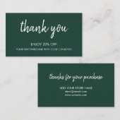 Danke Green | Moderne Minimalistische Handschrift Rabattkarte (Vorne/Hinten)