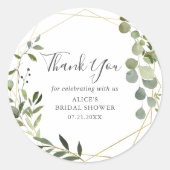Danke, Greenery Blätter Brautparty Runder Aufkleber (Vorderseite)