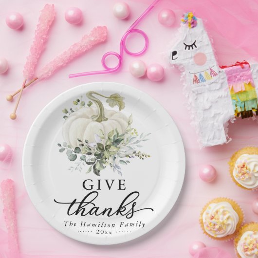 Danke Greenery White Pumpkin Erntedank Pappteller (Party)
