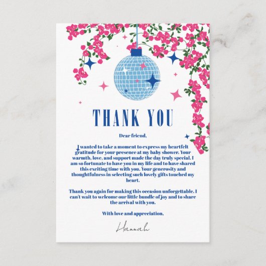 Danke Griechisch Bougainvillea Disco Babydusche Begleitkarte (Vorderseite)