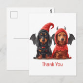 Danke Halloween Dachshund Hunde Teufel Fledermaus Postkarte (Vorne/Hinten)