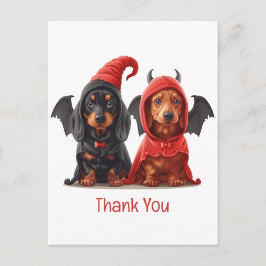 Danke Halloween Dachshund Hunde Teufel Fledermaus Postkarte (Vorderseite)