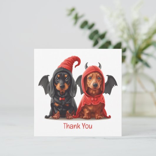 Danke Halloween Dackel Hunde Devil Bat (Stehend Vorderseite)
