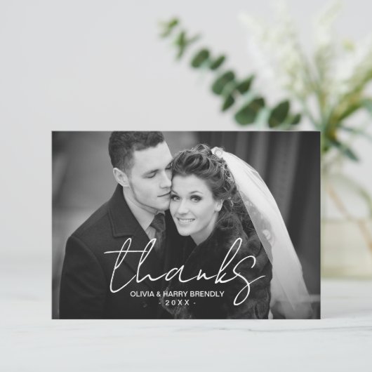 Danke Hand Lettered Script Wedding Danke Card (Stehend Vorderseite)