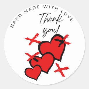 Danke handgemacht mit Liebe Xs und Herzen Aufklebe Runder Aufkleber