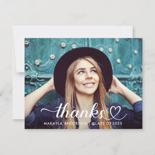 Danke Heart Script Custom Abschluss Foto (Vorderseite)