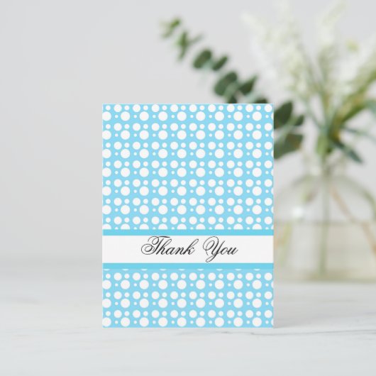 Danke, hellblaue Punkte Postkarte (Stehend Vorderseite)
