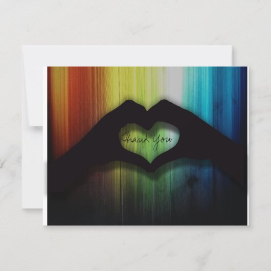 Danke, Herzen mit Regenbogen-Holz zu übergeben Dankeskarte (Vorderseite)