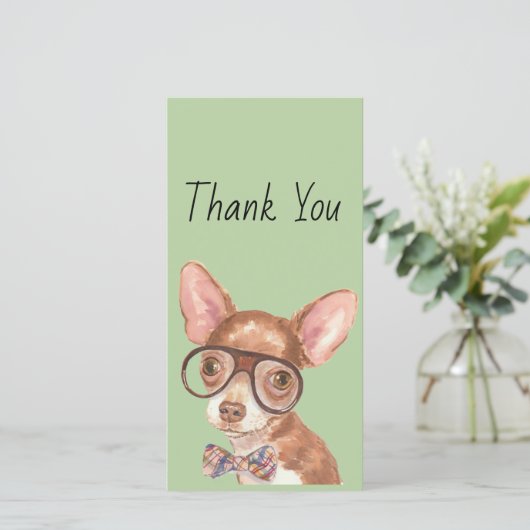 Danke, Hipster Chihuahua Dankeskarte (Stehend Vorderseite)