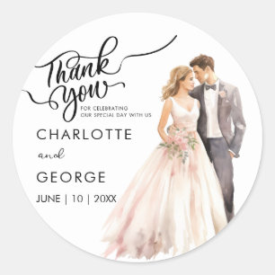 Danke Hochzeit Braut Bräutigam Rücken Wasserfarbe  Runder Aufkleber