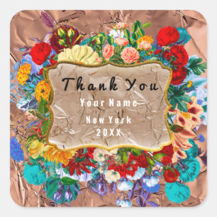 Danke Hochzeitsrahmen Rose Floral Grunge Kupfer Quadratischer Aufkleber