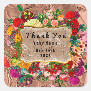 Danke Hochzeitsrosen Floral Grunge Kupfer Quadratischer Aufkleber
