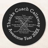 Danke Hockey Coach mit Teamnamen Runder Pappuntersetzer (Vorderseite)