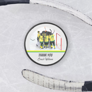 Danke Hockey-Trainer Personalisiertes Teamfoto Eishockey Puck