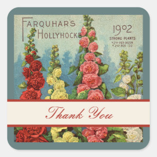 Danke Hollyhocks Peach Red Seed Packet Art Quadratischer Aufkleber