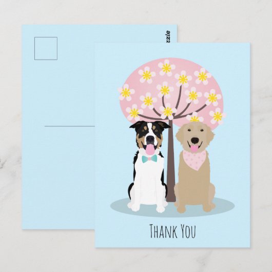 Danke, Hunde von Cherry Blossom Tree Postkarte (Vorne/Hinten)