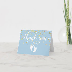DANKE IHNEN Baby Shower Feet Blue Gold BOY   LEER