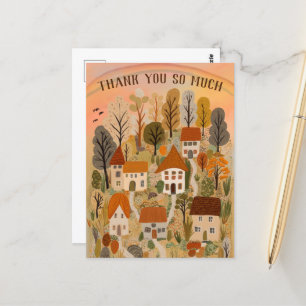DANKE IHNEN Herbst Niedliche Landdorf Illustration Postkarte