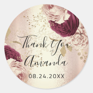 Danke Ihnen Name  Rose Gold  Blumen Marsala Runder Aufkleber