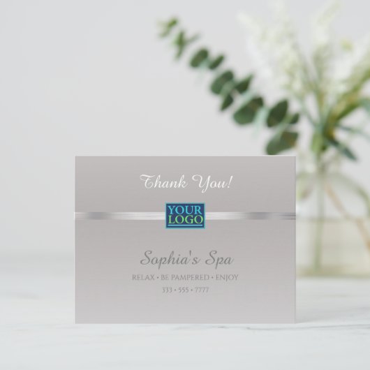 Danke, Ihr Logo-Bus. Name Info Silver & White Postkarte (Stehend Vorderseite)