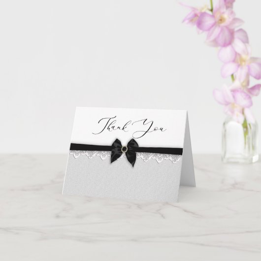 Danke, Imitate Black Bow/Ribbon, Jewel Button Karte (Orchidee)