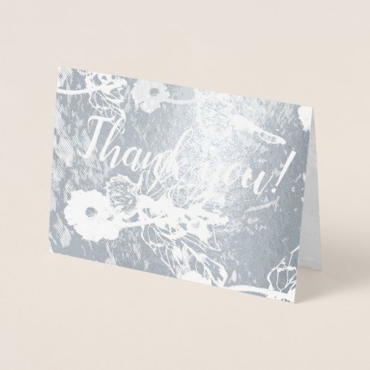 "Danke!" in Silver Floral Wedding Folienkarte (Vorderseite)