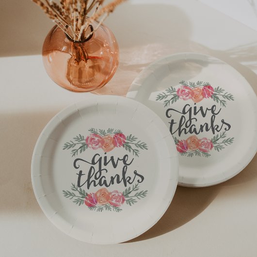 Danke | Ivory Floral Watercolor Erntedank Pappteller