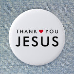 Danke, Jesus | Modernes Christliches Glaubensherz Button<br><div class="desc">Einfaches,  stilvolles christliches "Danke Jesus" Zitat Kunstdesign in einer modernen minimalistischen Typografie in Schwarz mit niedlichem rotem Herzdesign. Dieses trendige,  moderne Design ist das perfekte Geschenk oder Accessoire. #christlich #religion #religion #bible #jesus #bethelight</div>