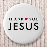 Danke, Jesus | Modernes Christliches Glaubensherz Button<br><div class="desc">Einfaches,  stilvolles christliches "Danke Jesus" Zitat Kunstdesign in einer modernen minimalistischen Typografie in Schwarz mit niedlichem rotem Herzdesign. Dieses trendige,  moderne Design ist das perfekte Geschenk oder Accessoire. #christlich #religion #religion #bible #jesus #bethelight</div>