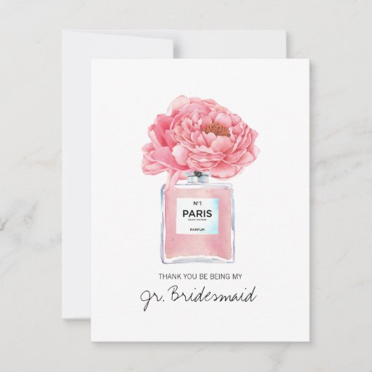 Danke Jr. Bridesmaid Pink Peonies Perfume Card (Vorderseite)