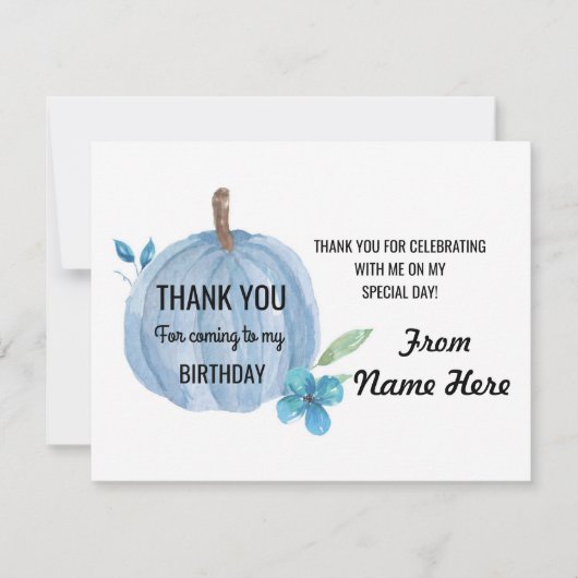 Danke kardiert Kürbis-blauer Jungen-Geburtstag (Vorderseite)