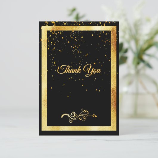 Danke Karte Geburtstag schwarzen Gold Konfetti (Stehend Vorderseite)