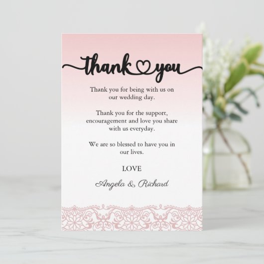 Danke Karte, Script danke Karte, Lace (Stehend Vorderseite)