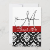 Danke Karten mit Monogramm-Namen-Rot-Damast (Vorderseite)