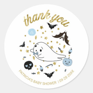 Danke Kleiner Boo Halloween Junge Baby Shower Runder Aufkleber