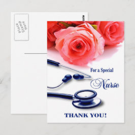 Danke, Krankenschwester. Rose und Stethoscope Postkarte