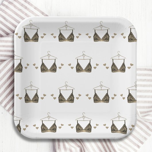 Danke, Lace Watercolor Lingerie Brautparty Pappteller