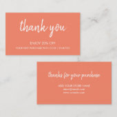 Danke, Lachs | Moderne Minimalistische Handschrift Rabattkarte (Vorne/Hinten)