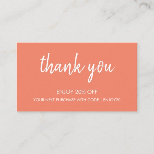 Danke, Lachs | Moderne Minimalistische Handschrift Rabattkarte (Vorderseite)