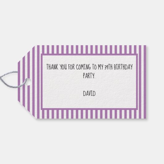 Danke: Lavendel/White Simple Stripes Pattern Geschenkanhänger (Rückseite Horizontal)