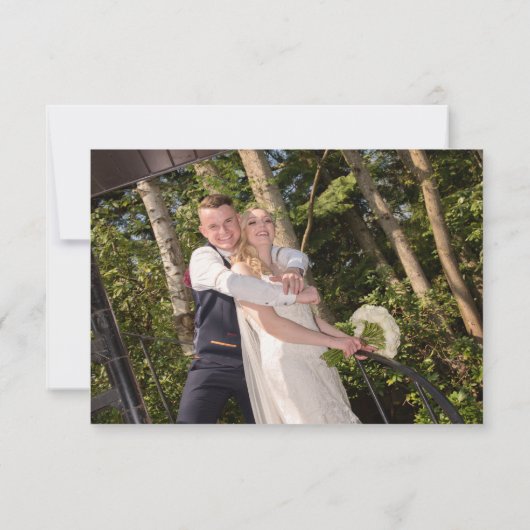 Danke Leaf Script Foto Pastel Watercolor Wedding (Rückseite)